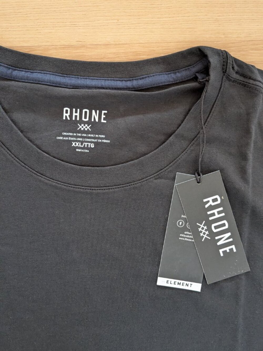 NWT Rhone Element Tee Black XXL Crew Neck GoldFusion Anti-Odor - Picture 2 of 7
